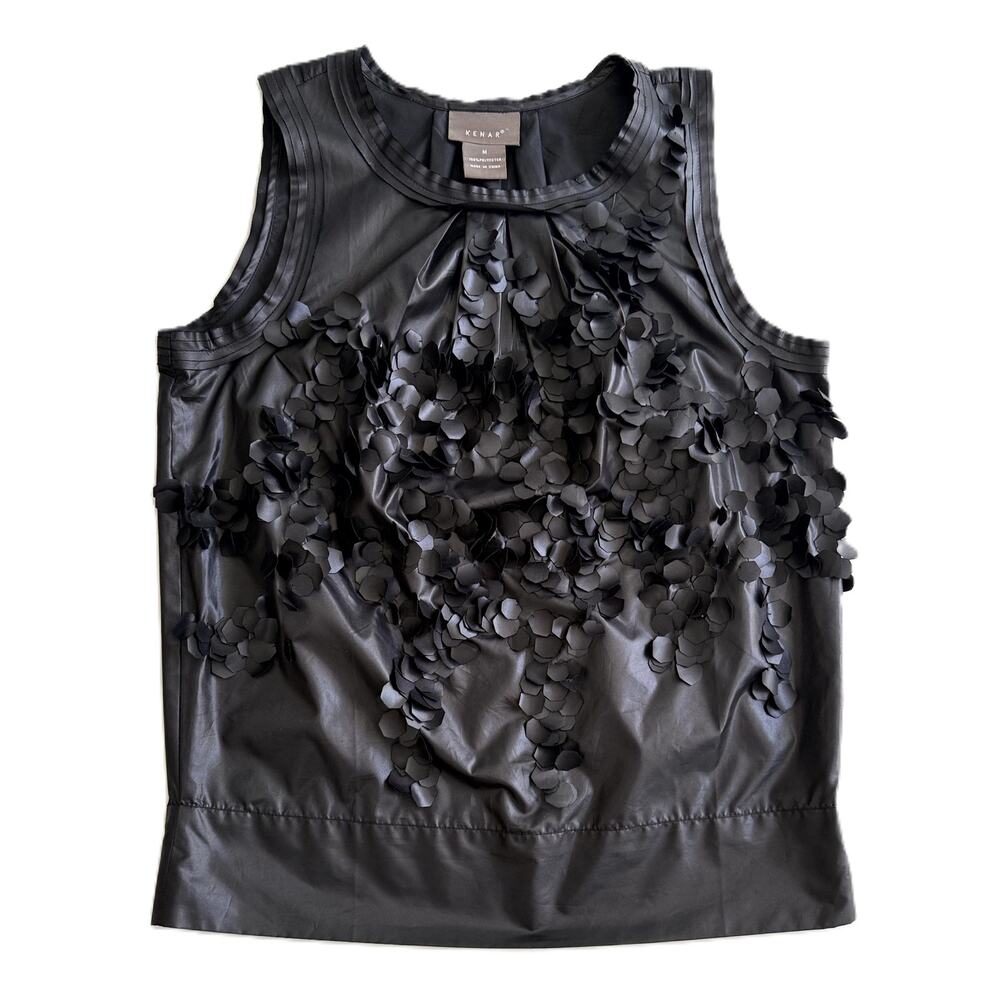 Kenar Women Black Festive "Floral" (circle fringe) Sleeveless Top Size M